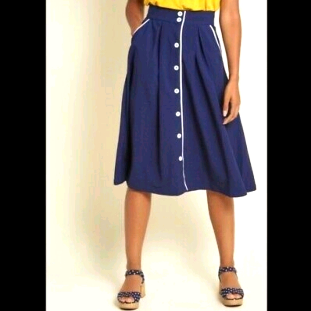 Modcloth navy and white button down skirt retro